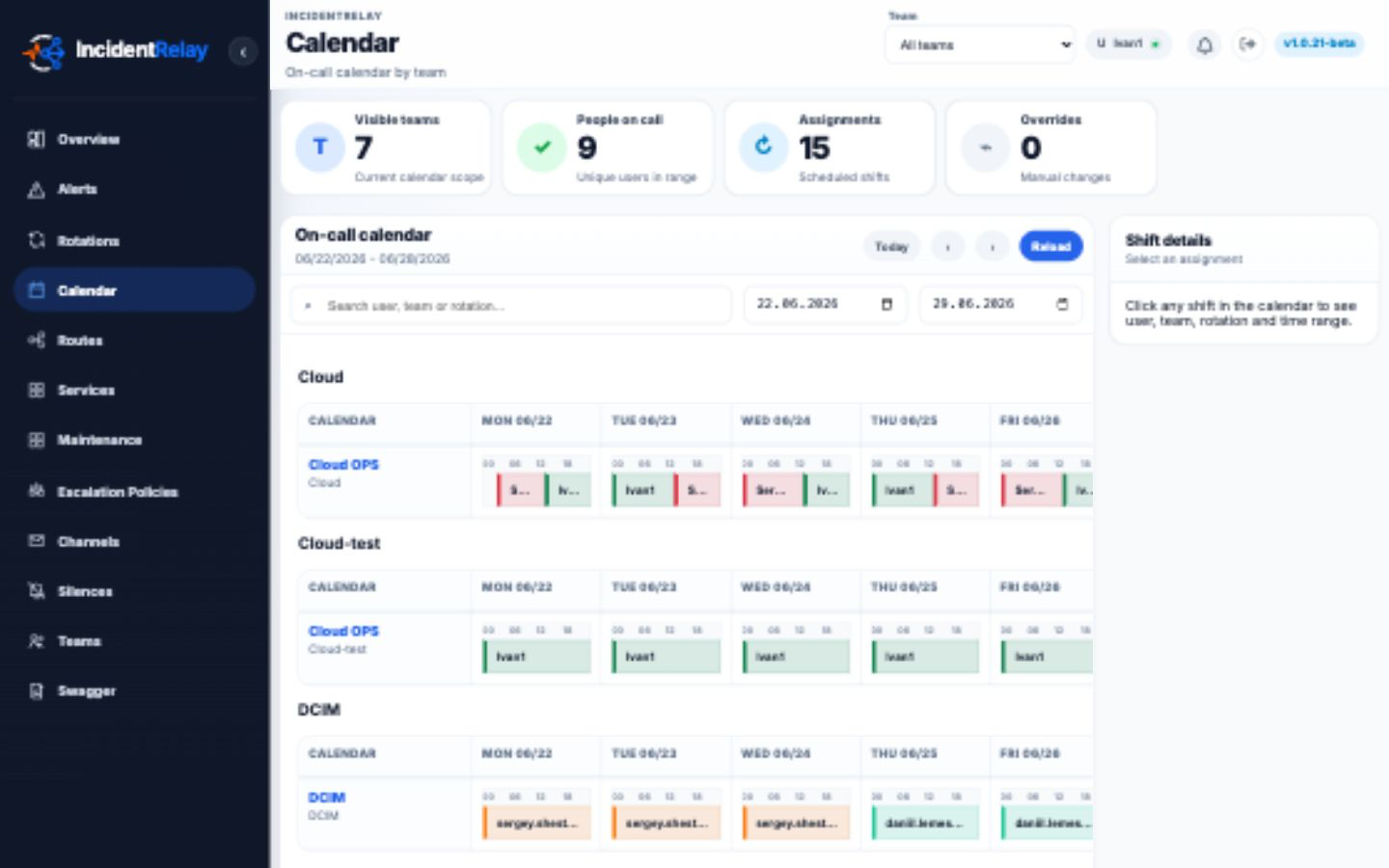 IncidentRelay on-call calendar